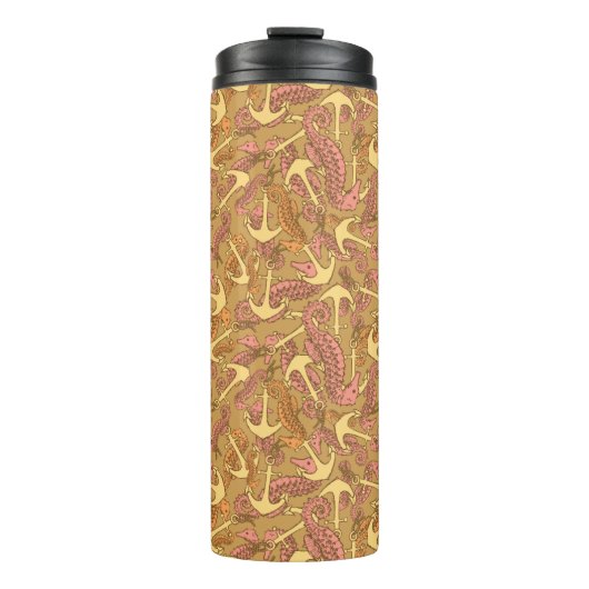 Sketchy Seahorse and Anchor Pattern Thermosbeker (Voorkant)