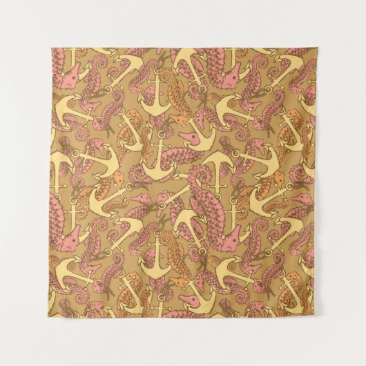 Sketchy Seahorse and Anchor Pattern Wandkleed (Voorkant (horizontaal))