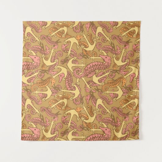 Sketchy Seahorse and Anchor Pattern Wandkleed (Voorkant)