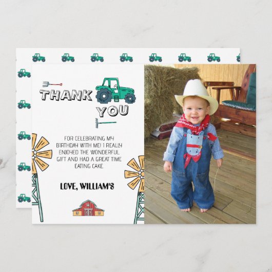 Sketchy Tractor Boerderij Foto Verjaardag Dank u K Kaart (Voorkant / Achterkant)