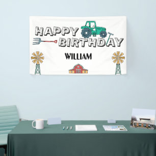 Sketchy Tractor Boerderij Windmill Boy Happy Birth Spandoek