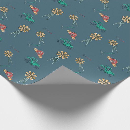 Sketchy Tractor Boerderij Windmill Kinder Cadeaupapier (Hoek)