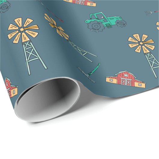 Sketchy Tractor Boerderij Windmill Kinder Cadeaupapier (Rol Hoek)