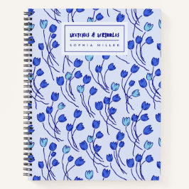 Sketchy Tulips Hand Drawn Floral | Blue Delft Notitieboek