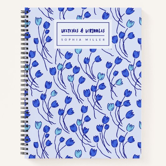 Sketchy Tulips Hand Drawn Floral | Blue Delft Notitieboek (Voorkant)