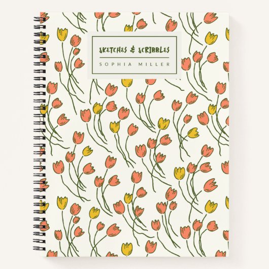 Sketchy Tulips Hand Drawn Floral | Fresh Meadow Notitieboek (Voorkant)