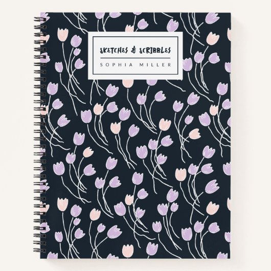 Sketchy Tulips Hand Drawn Floral | Midnight Garden Notitieboek (Voorkant)