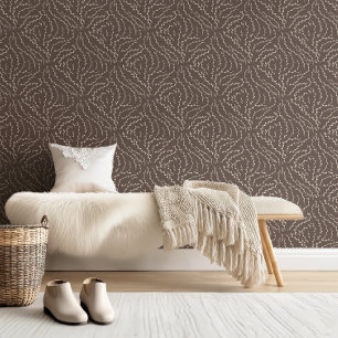 Sketchy Wavy Vines / nootdop bruin Behang