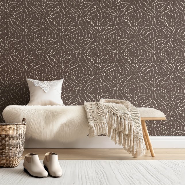 Sketchy Wavy Vines / nootdop bruin Behang (Creator heeft geüpload)