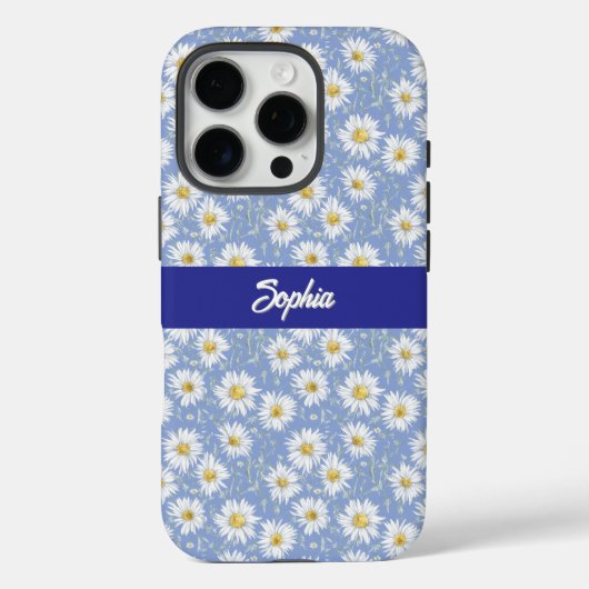 Sketchy White Daisies op Blauw Case-Mate iPhone Case (Achterkant)