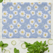 Sketchy White Daisies op Blauw Theedoek (Gevouwen)