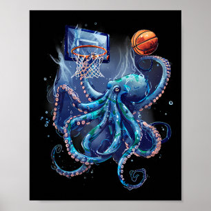 Sketll Octopus Slam Dunk Sketll Speler Kunstwerk Poster