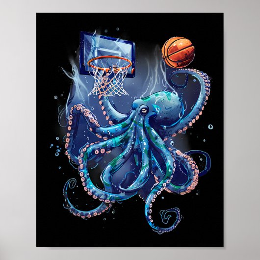 Sketll Octopus Slam Dunk Sketll Speler Kunstwerk Poster (Voorkant)