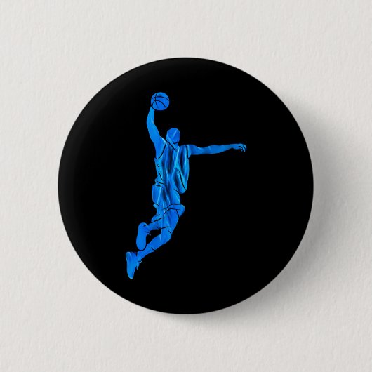 Sketll Speler Slam Dunk Blauwe Vlammen Abstracte K Ronde Button 5,7 Cm (Voorkant)