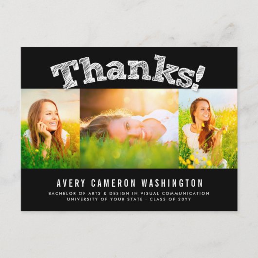Sketting Bedankt Multi 3 Foto Afstuderen Hartelijk Briefkaart (Voorkant)
