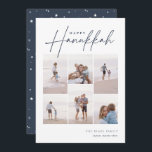 Sketting Cursive 6 Foto Collage Hanukkah Feestdagenkaart<br><div class="desc">Deel de eer met deze moderne Hanukkah-vakantiekaarten met 6 van uw favoriete foto's in een rastercollage. "Happy Hanukkah" staat bovenaan in klassiek serif en casual handgeschetst cursief script. Pas uw familienaam aan en het jaar rechtsonder aan.</div>