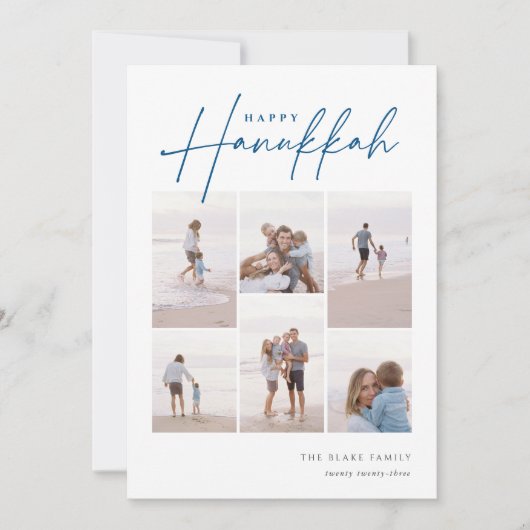 Sketting Cursive 6 Foto Collage Hanukkah Feestdagenkaart (Voorkant)