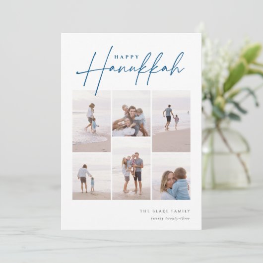 Sketting Cursive 6 Foto Collage Hanukkah Feestdagenkaart (Staand voorkant)