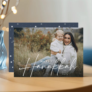 Sketting Cursive Full Photo Hanukkah Feestdagenkaart