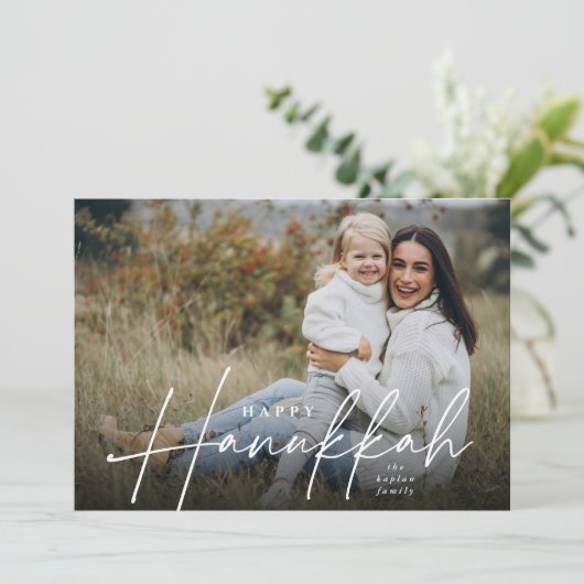 Sketting Cursive Full Photo Hanukkah Feestdagenkaart (Staand voorkant)