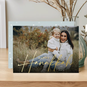 Sketting Cursive Full Photo Hanukkah Folie Feestdagenkaart