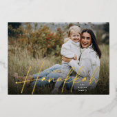 Sketting Cursive Full Photo Hanukkah Folie Feestdagenkaart (Voorkant)