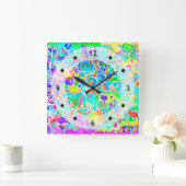 Sketting Fantasy Art - Abstracte bloemen 2 Vierkante Klok (Huis)