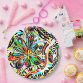 Sketting Fantasy Art - Abstracte bloemen 3 Papieren Bordje (Feest)