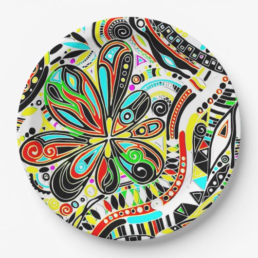 Sketting Fantasy Art - Abstracte bloemen 3 Papieren Bordje (Voorkant)