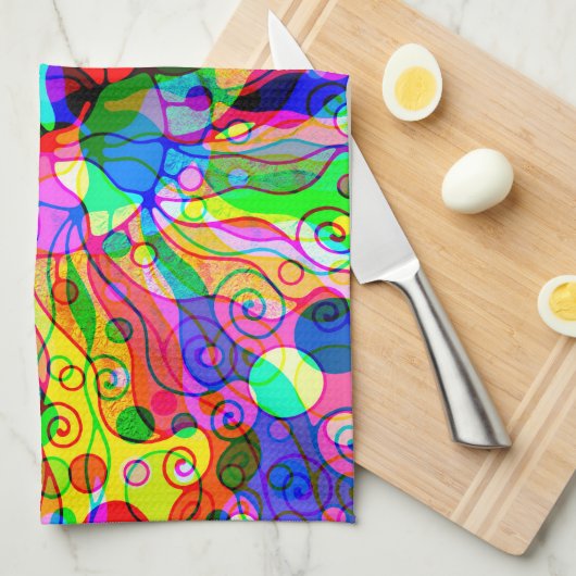 Sketting Fantasy Art - Abstracte Neon Shift 1 Theedoek (Quarter Fold)