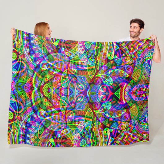 Sketting Fantasy Art - Abstracte Neon Shift 3 Fleece Deken (In situ)