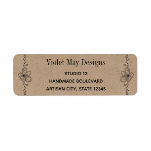 Sketting Floral Border Rustic Kraft Return Address Etiket