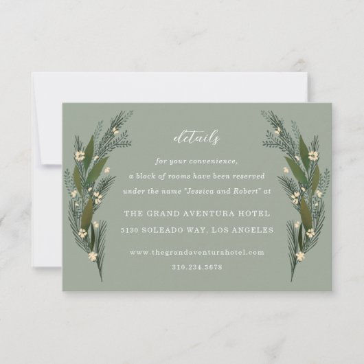 Sketting Flowers laat Greenery Sage Details RSVP Kaartje (Voorkant)