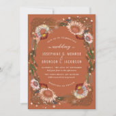 Sketting Flowers Unique Terracotta Oranje Wedding Kaart (Voorkant)