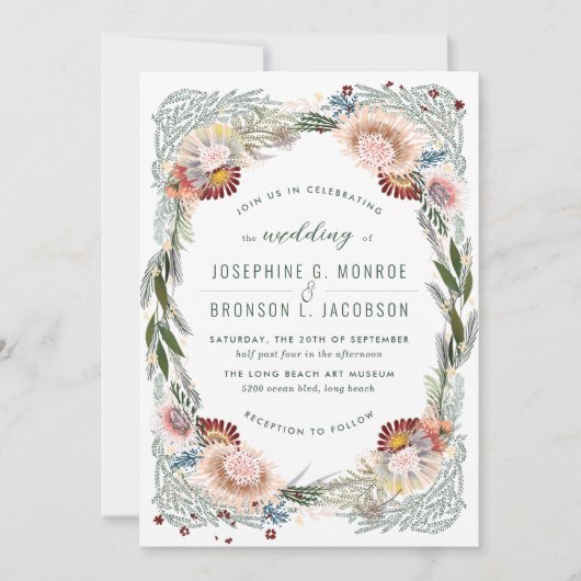Sketting Flowers Unique White Wedding Invitation (Voorkant)