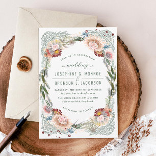 Sketting Flowers Unique White Wedding Invitation