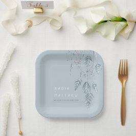 Sketting grasbessen winterstoffige blauwe bruiloft papieren bordje