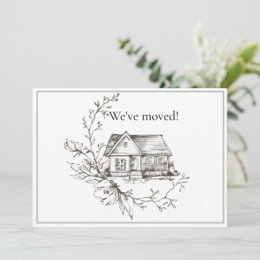 Sketting House Black and White New Address Aankondiging (Staand voorkant)