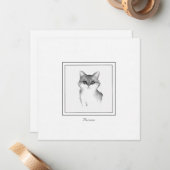 Sketting Persian Cat in zwart-wit Notitiekaartje (Voorkant / Achterkant in situ)