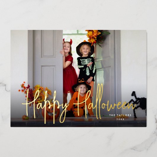 Sketting Script Halloween Foto Folie Feestdagenkaart (Voorkant)