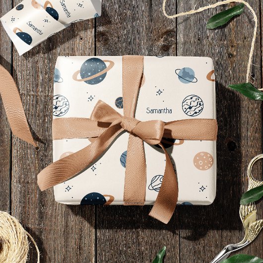 Skettingpatroon voor zonnesysteem cadeaupapier