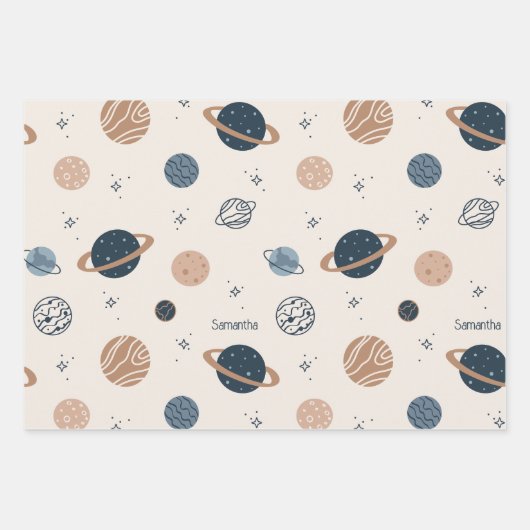 Skettingpatroon voor zonnesysteem inpakpapier vel (Voorkant 3)