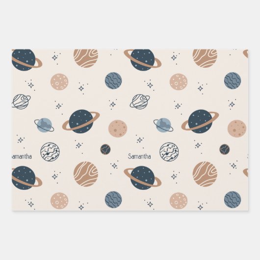 Skettingpatroon voor zonnesysteem inpakpapier vel (Voorkant 2)