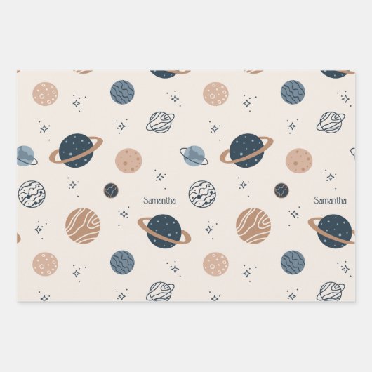 Skettingpatroon voor zonnesysteem inpakpapier vel (Voorkant)