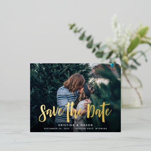 Skettingscript | Foto Wedding Save the Date Folie Uitnodiging Briefkaart (Staand Voorkant)