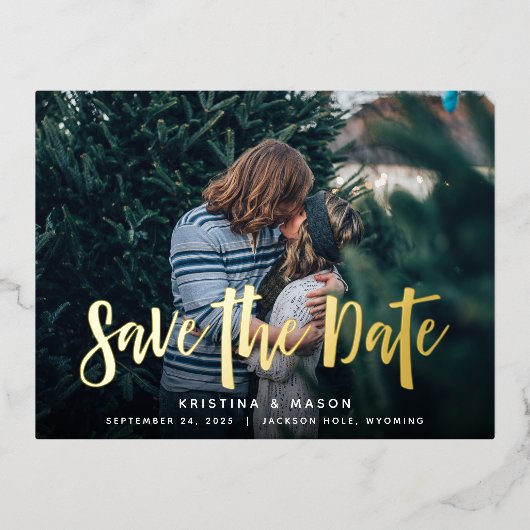 Skettingscript | Foto Wedding Save the Date Folie Uitnodiging Briefkaart (Voorkant)