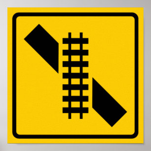Skewed Rail Crossing Highway Sign Poster