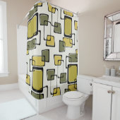 Skewed Squares Mideeuw Pattern Chartreuse Douchegordijn (In situ)