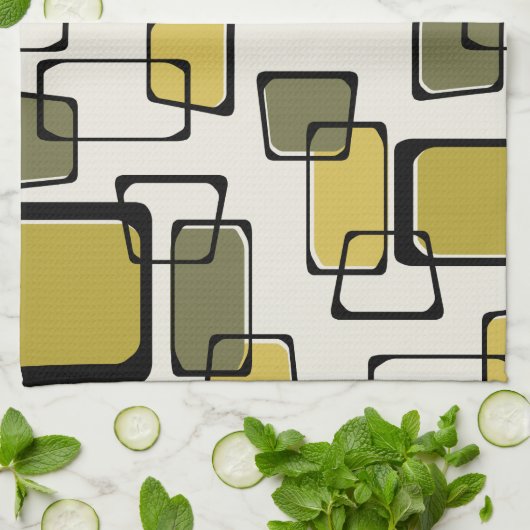 Skewed Squares Mideeuw Pattern Chartreuse Theedoek (Gevouwen)