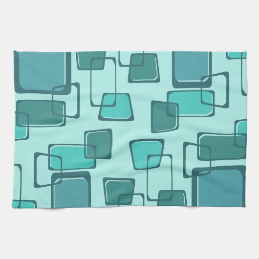 Skewed Squares Mideeuw Turquoise Theedoek (Horizontaal)